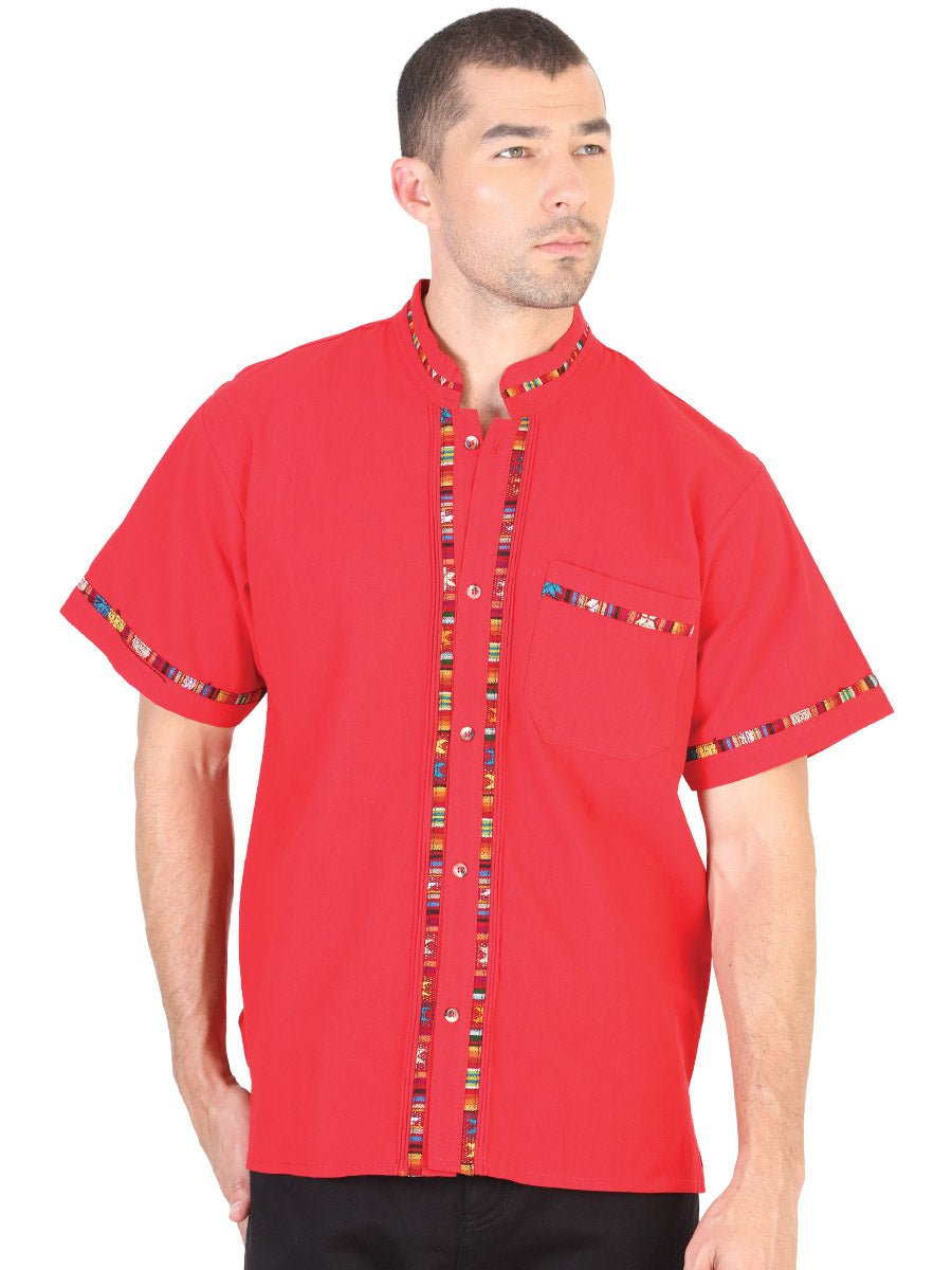 Men's Mexican Artisanal Guayabera Shirt 100% Cotton Red 601820 - BELLEZA'S - Men's Mexican Artisanal Guayabera Shirt 100% Cotton Red 601820 - Men's Shirt Guayabera - 60182001