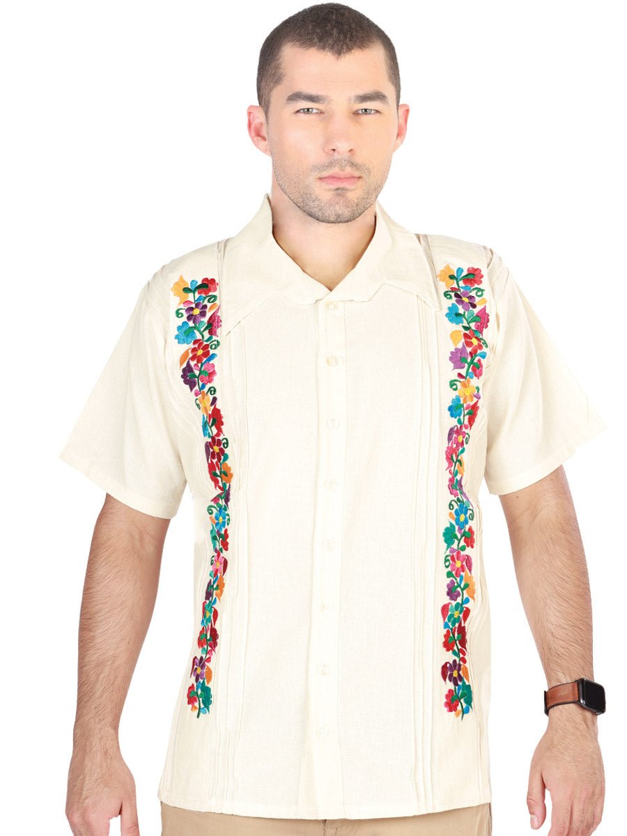 Men's Mexican Embroidered Guayabera Shirt 100% Cotton Beige 603112 - BELLEZA'S - Men's Mexican Embroidered Guayabera Shirt 100% Cotton Beige 603112 - Men's Shirt Guayabera - 60311201