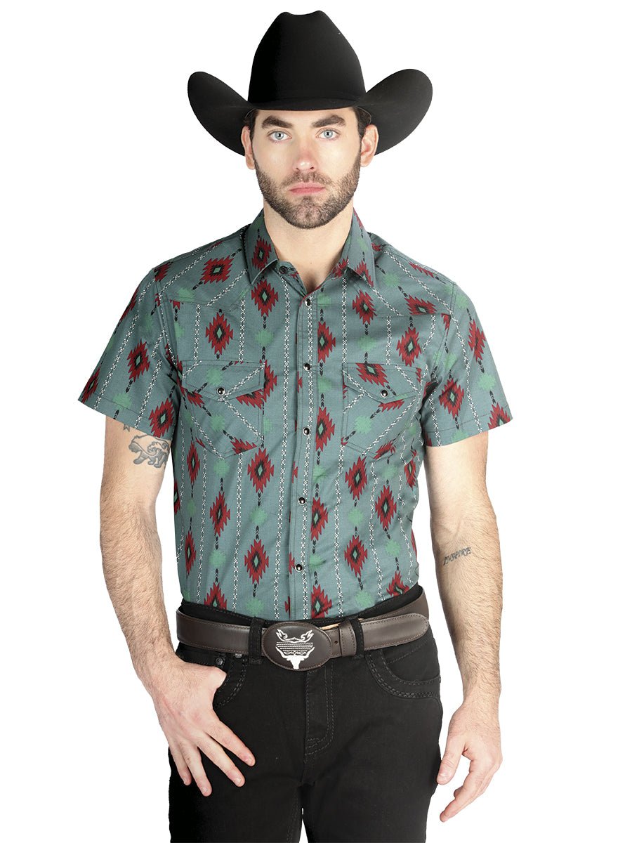 Men's Mint Western Cowboy Short Sleeve Shirt El Señor De Los Cielos 44463 - BELLEZA'S - Men's Mint Western Cowboy Short Sleeve Shirt El Señor De Los Cielos 44463 - Men's Shirt - 04446301