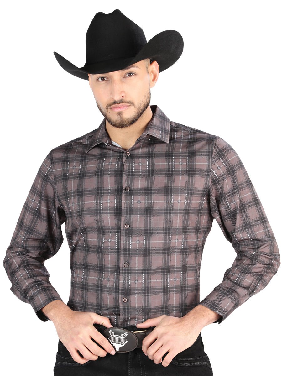 Men's Mocha/Olive Printed Long Sleeve Western Shirt 'El Señor de los Cielos' 44712 - BELLEZA'S - Men's Mocha/Olive Printed Long Sleeve Western Shirt 'El Señor de los Cielos' 44712 - Men's Shirt - 04471201