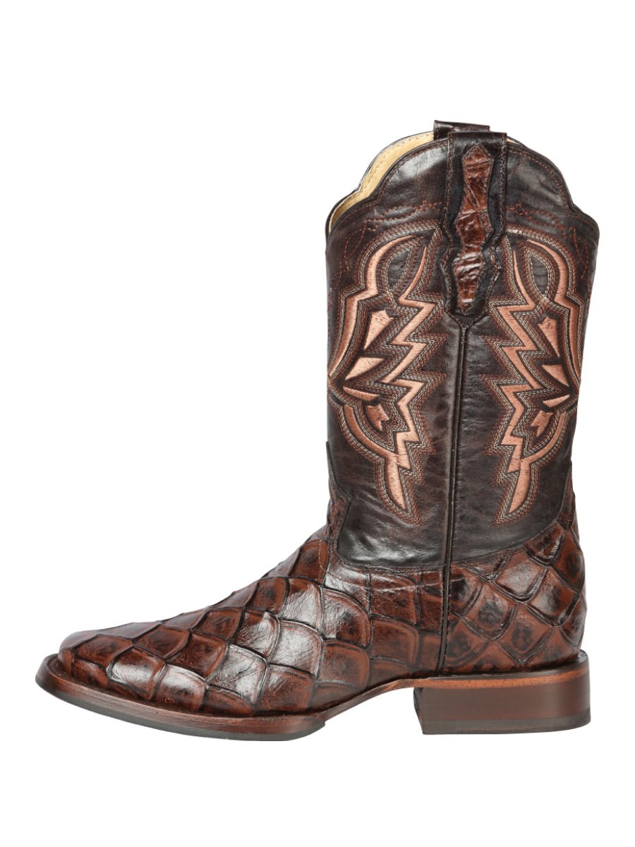 Men's Monster Fish Print Imit. Pirarucu Rodeo Western Cowboy Boots 'El General' 44664 - BELLEZA'S - Men's Monster Fish Print Imit. Pirarucu Rodeo Western Cowboy Boots 'El General' 44664 - Men's Boot - 04466401
