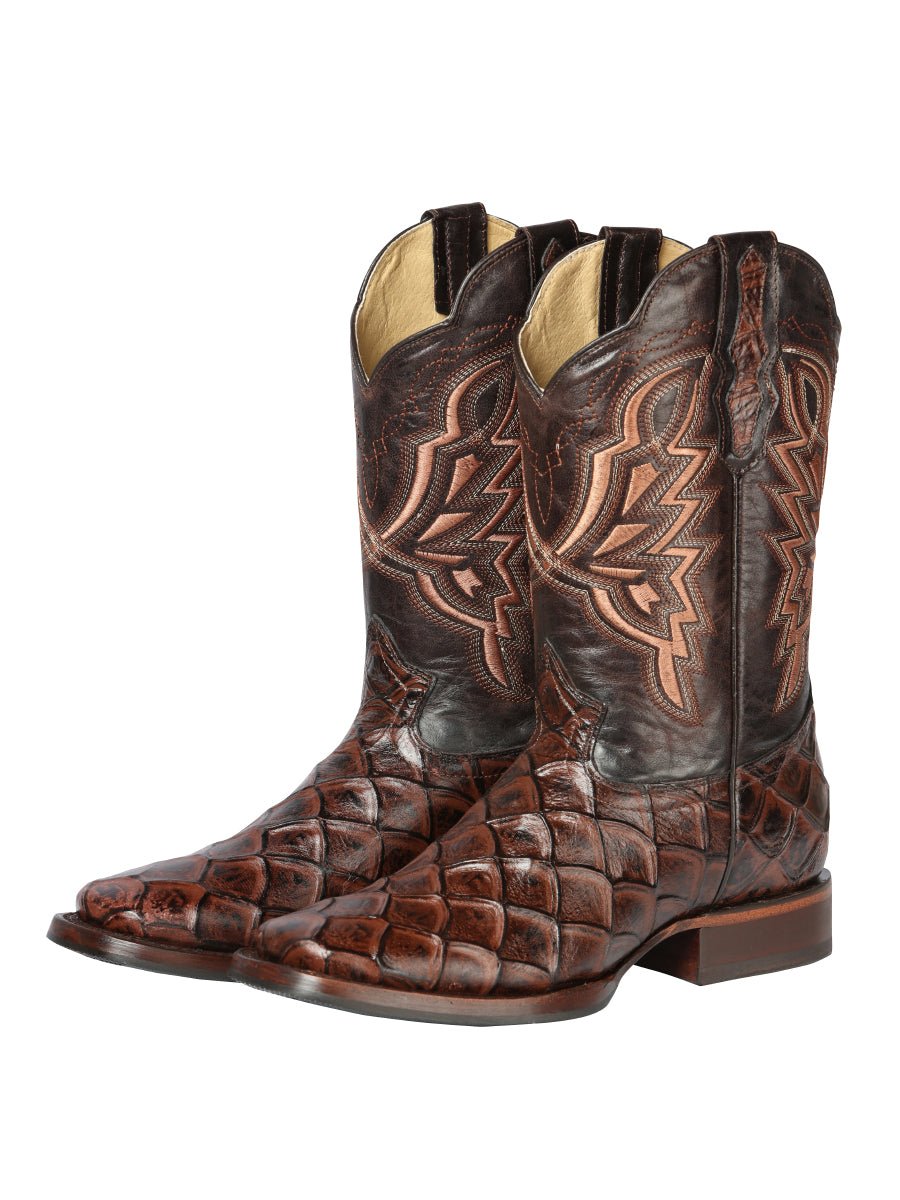 Men's Monster Fish Print Imit. Pirarucu Rodeo Western Cowboy Boots 'El General' 44664 - BELLEZA'S - Men's Monster Fish Print Imit. Pirarucu Rodeo Western Cowboy Boots 'El General' 44664 - Men's Boot - 04466401