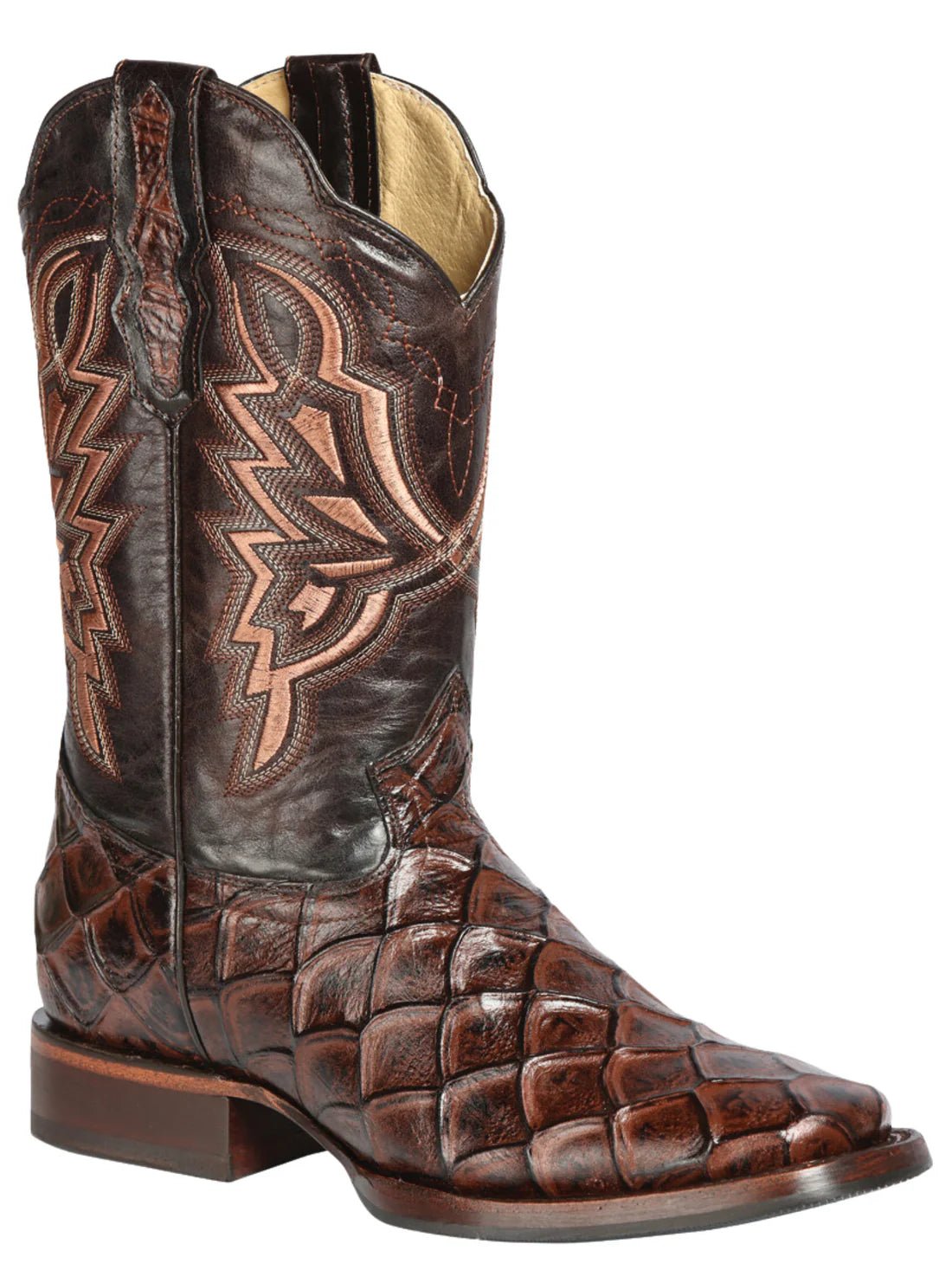 Men's Monster Fish Print Imit. Pirarucu Rodeo Western Cowboy Boots 'El General' 44664 - BELLEZA'S - Men's Monster Fish Print Imit. Pirarucu Rodeo Western Cowboy Boots 'El General' 44664 - Men's Boot - 04466401