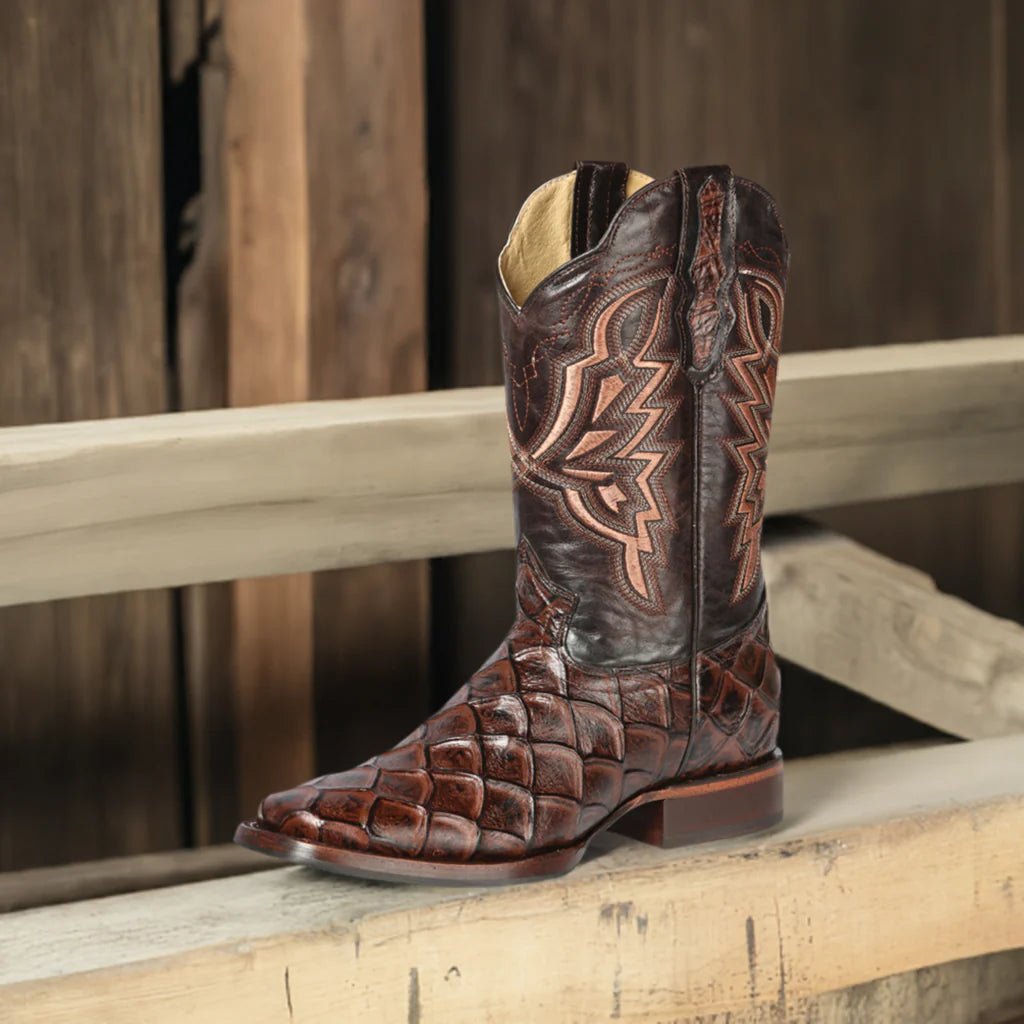 Men's Monster Fish Print Imit. Pirarucu Rodeo Western Cowboy Boots 'El General' 44664 - BELLEZA'S - Men's Monster Fish Print Imit. Pirarucu Rodeo Western Cowboy Boots 'El General' 44664 - Men's Boot - 04466401