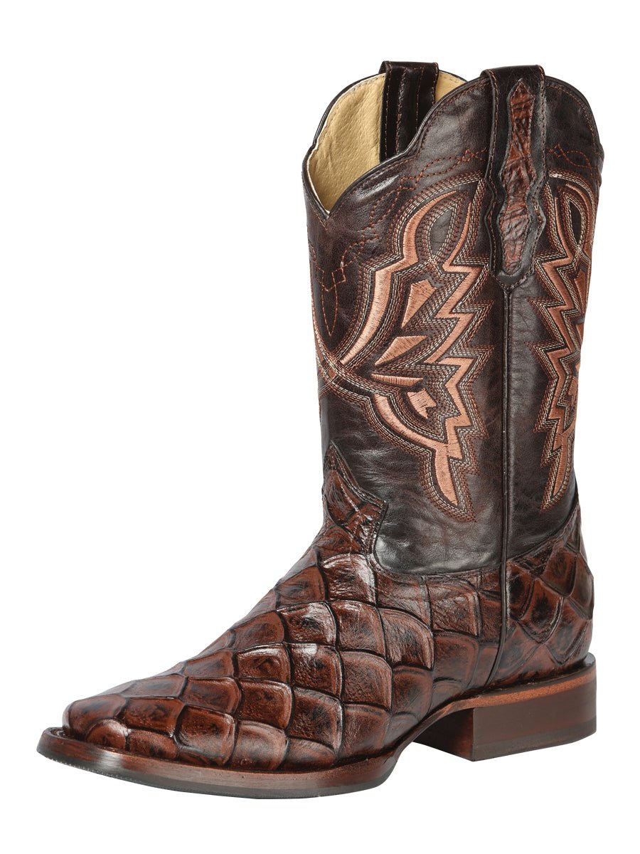 Men's Monster Fish Print Imit. Pirarucu Rodeo Western Cowboy Boots 'El General' 44664 - BELLEZA'S - Men's Monster Fish Print Imit. Pirarucu Rodeo Western Cowboy Boots 'El General' 44664 - Men's Boot - 04466401