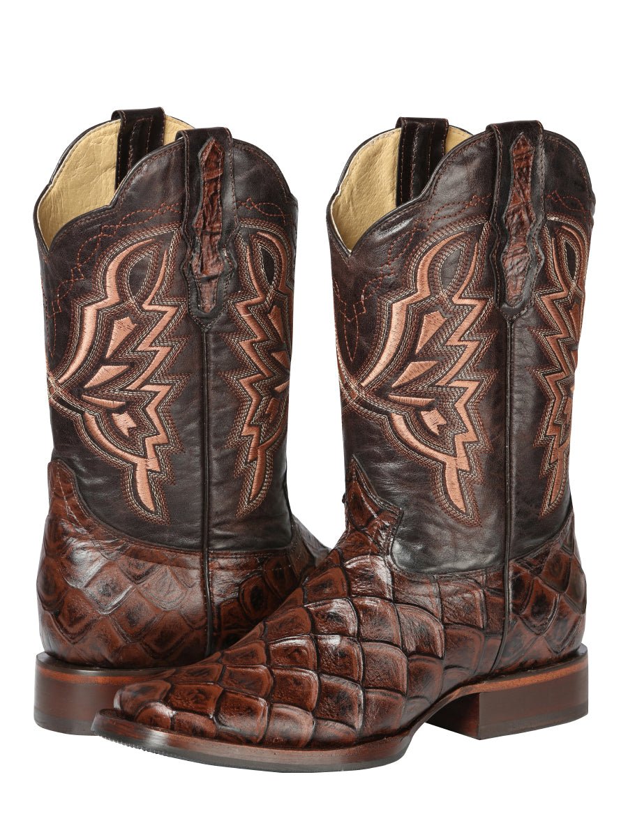 Men's Monster Fish Print Imit. Pirarucu Rodeo Western Cowboy Boots 'El General' 44664 - BELLEZA'S - Men's Monster Fish Print Imit. Pirarucu Rodeo Western Cowboy Boots 'El General' 44664 - Men's Boot - 04466401