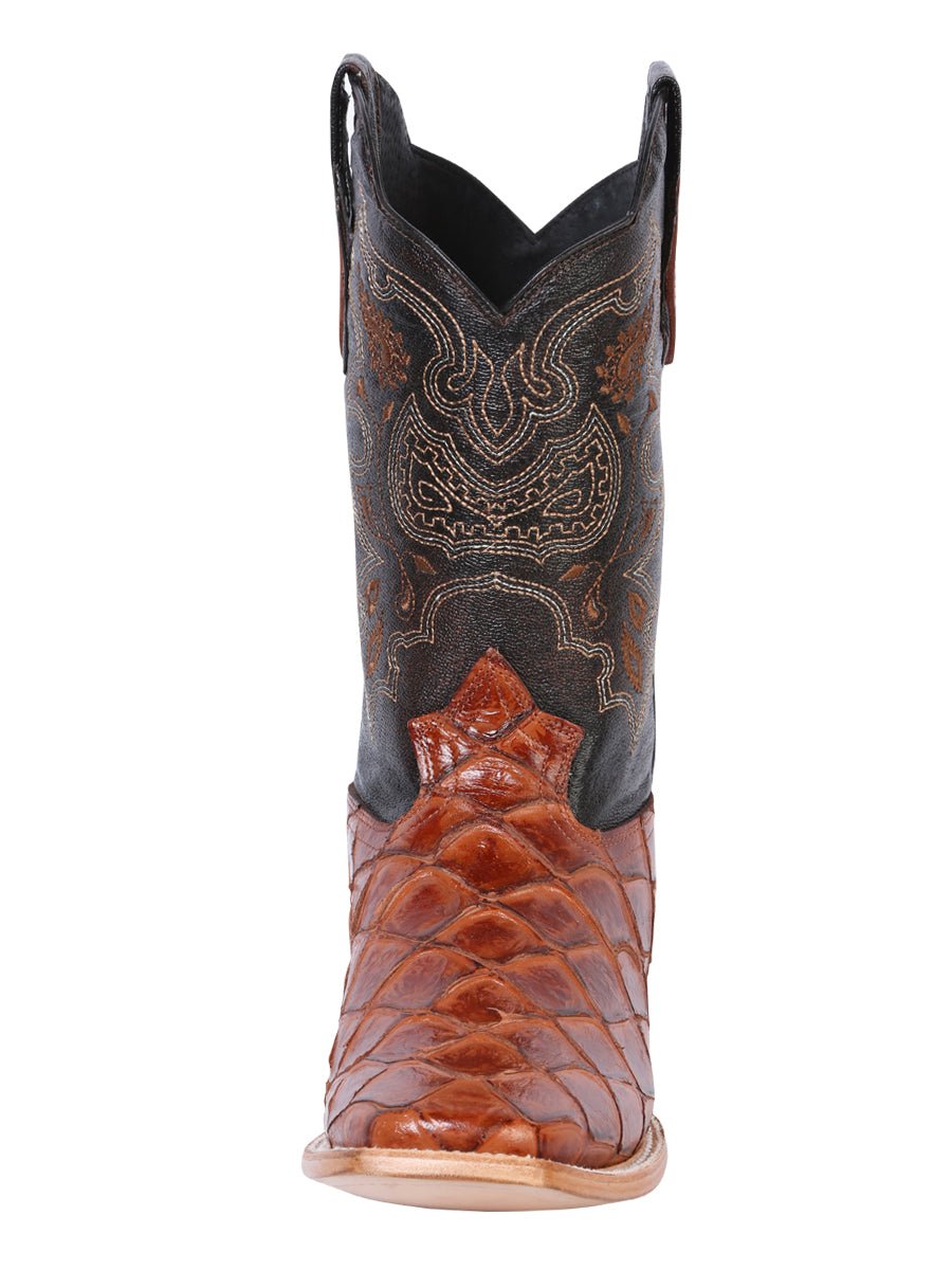 Men's Monster Fish Print Pirarucu Leather Rodeo Cowboy Boots 'El General' Cognac 41793 - BELLEZA'S - Men's Monster Fish Print Pirarucu Leather Rodeo Cowboy Boots 'El General' Cognac 41793 - Men's Boot - 04179301