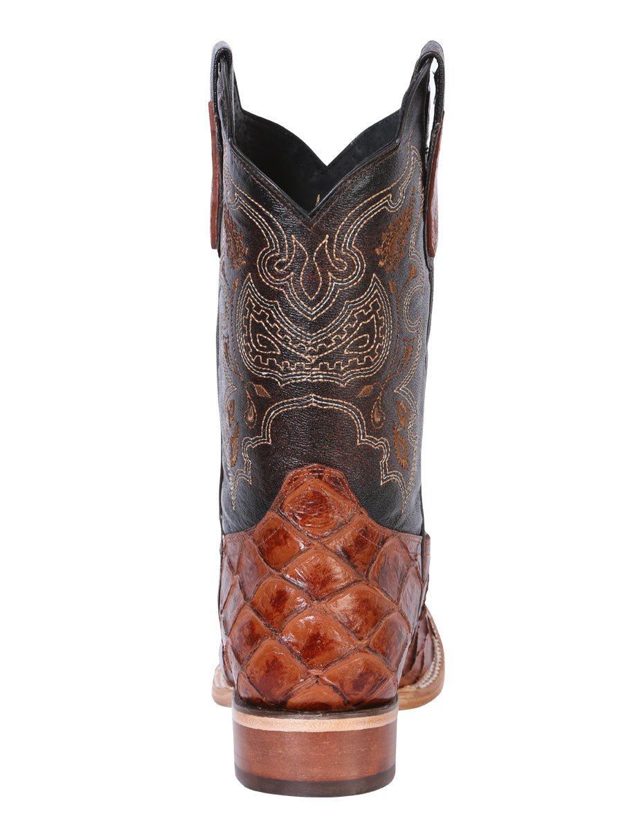 Men's Monster Fish Print Pirarucu Leather Rodeo Cowboy Boots 'El General' Cognac 41793 - BELLEZA'S - Men's Monster Fish Print Pirarucu Leather Rodeo Cowboy Boots 'El General' Cognac 41793 - Men's Boot - 04179301