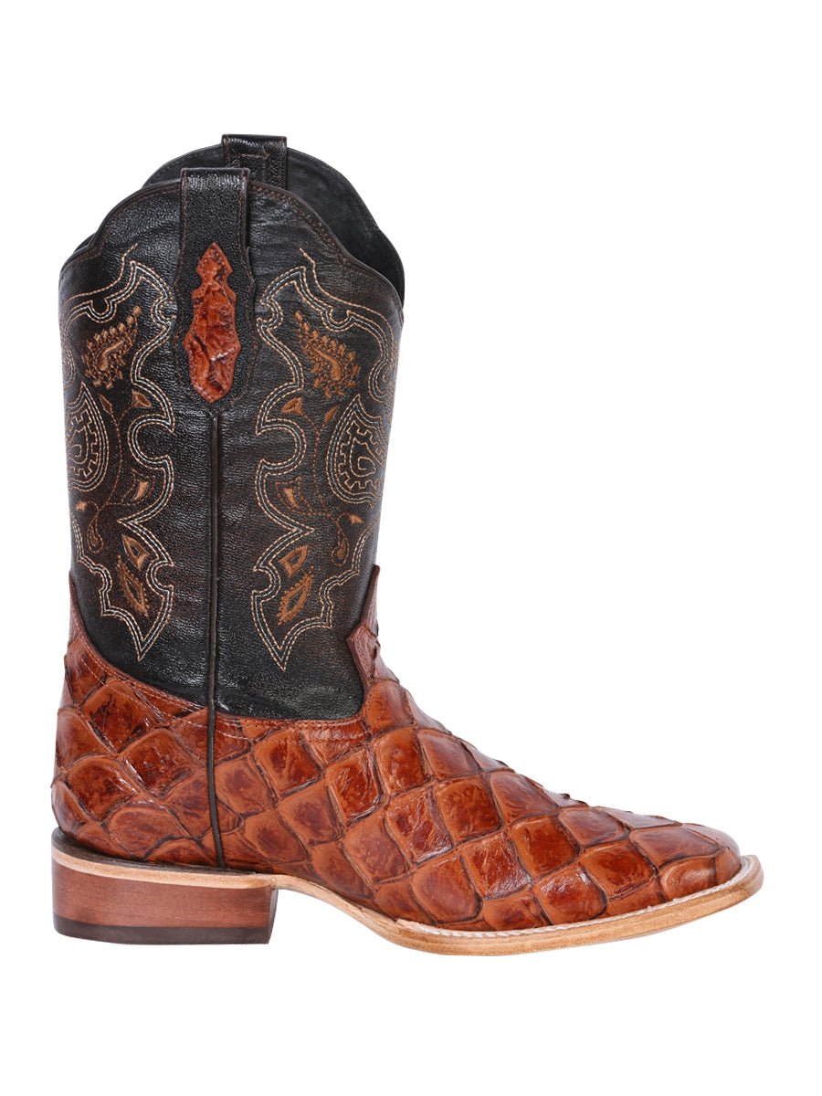 Men's Monster Fish Print Pirarucu Leather Rodeo Cowboy Boots 'El General' Cognac 41793 - BELLEZA'S - Men's Monster Fish Print Pirarucu Leather Rodeo Cowboy Boots 'El General' Cognac 41793 - Men's Boot - 04179301