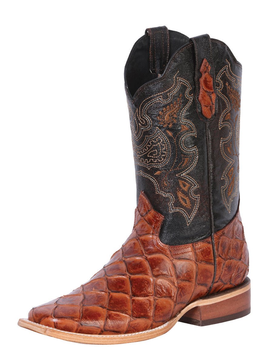Men's Monster Fish Print Pirarucu Leather Rodeo Cowboy Boots 'El General' Cognac 41793 - BELLEZA'S - Men's Monster Fish Print Pirarucu Leather Rodeo Cowboy Boots 'El General' Cognac 41793 - Men's Boot - 04179301