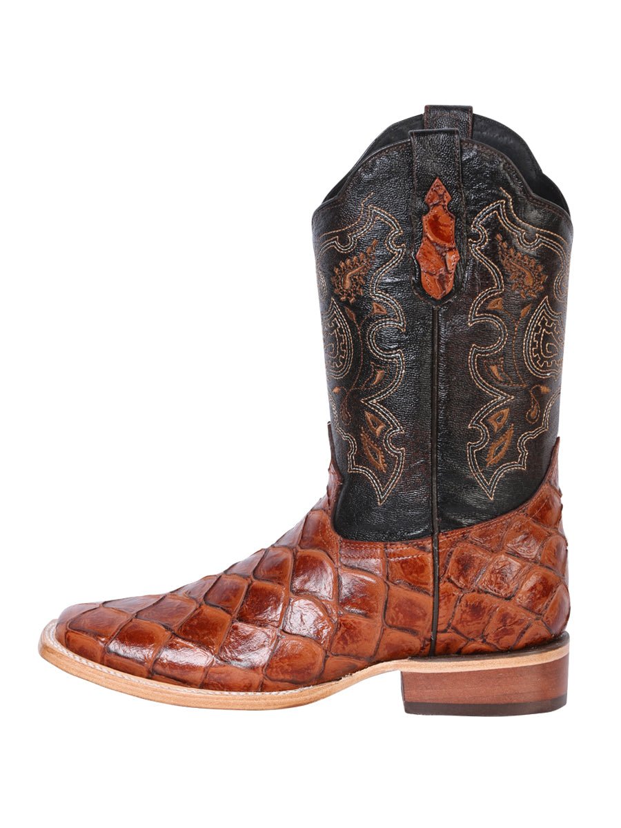 Men's Monster Fish Print Pirarucu Leather Rodeo Cowboy Boots 'El General' Cognac 41793 - BELLEZA'S - Men's Monster Fish Print Pirarucu Leather Rodeo Cowboy Boots 'El General' Cognac 41793 - Men's Boot - 04179301