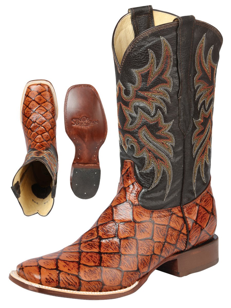 Men's Monster Fish Printed Western Cowboy Boots 'El Señor de los Cielos' Cogñac 44933 - BELLEZA'S - Men's Monster Fish Printed Western Cowboy Boots 'El Señor de los Cielos' Cogñac 44933 - Men's Boot - 04493301