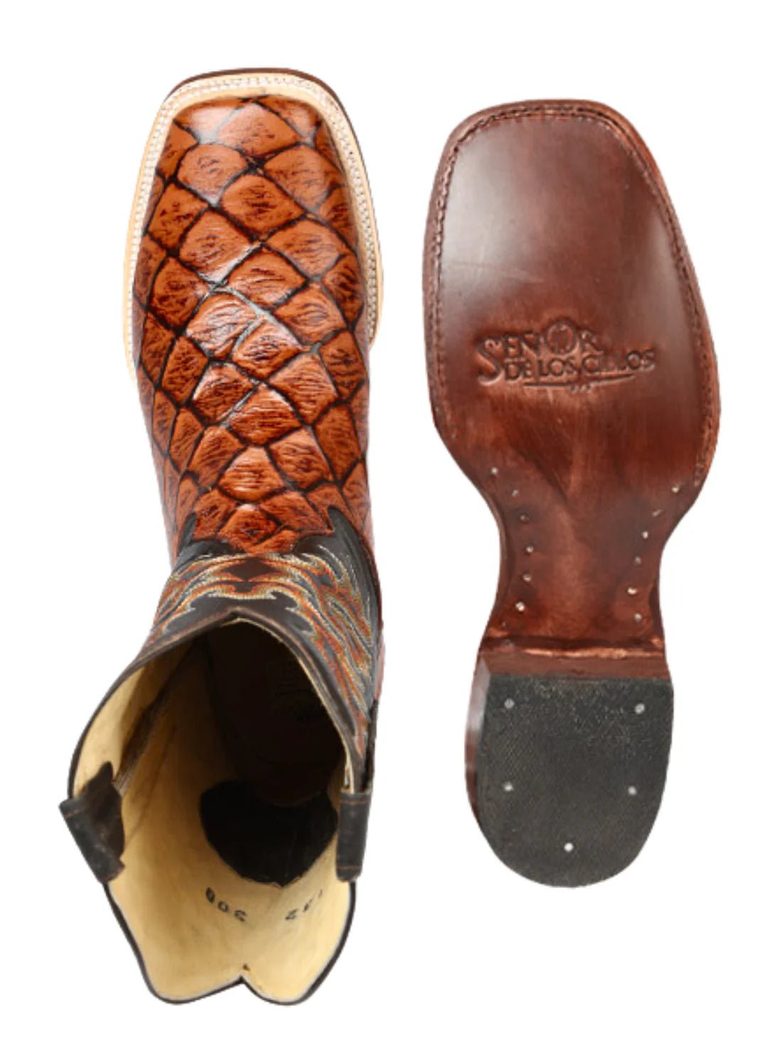 Men's Monster Fish Printed Western Cowboy Boots 'El Señor de los Cielos' Cogñac 44933 - BELLEZA'S - Men's Monster Fish Printed Western Cowboy Boots 'El Señor de los Cielos' Cogñac 44933 - Men's Boot - 04493301