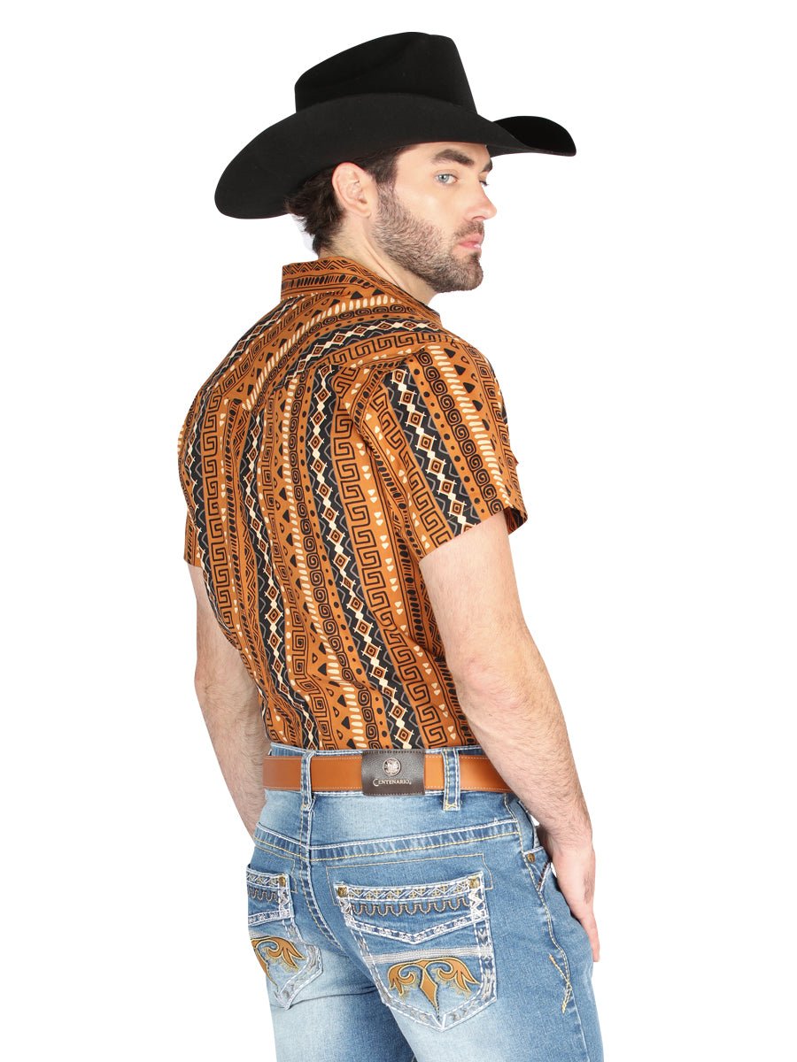Men's Mustard Short Sleeve Shirt Western Cowboy El Señor De Los Cielos 44455 - BELLEZA'S - Men's Mustard Short Sleeve Shirt Western Cowboy El Señor De Los Cielos 44455 - Men's Shirt - 04445501