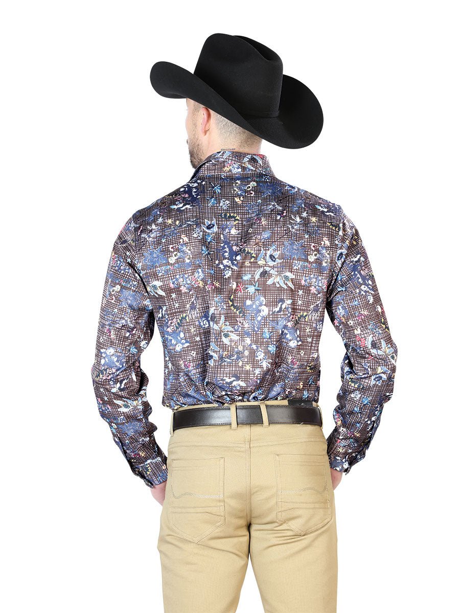 Men's Navy Floral Printed Long Sleeve Western Shirt 'El Señor de los Cielos' 43953 - BELLEZA'S - Men's Navy Floral Printed Long Sleeve Western Shirt 'El Señor de los Cielos' 43953 - Men's Shirt - 04395301
