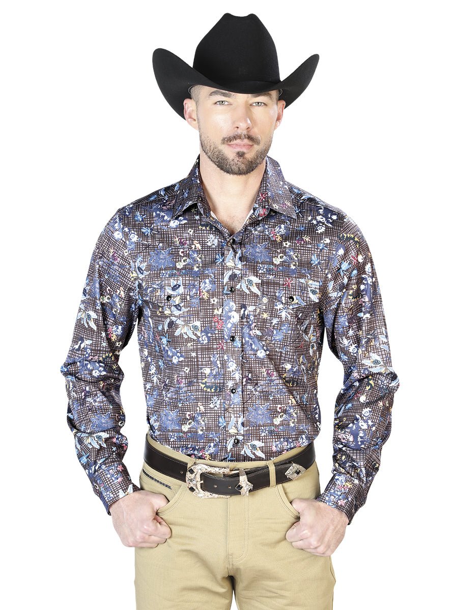 Men's Navy Floral Printed Long Sleeve Western Shirt 'El Señor de los Cielos' 43953 - BELLEZA'S - Men's Navy Floral Printed Long Sleeve Western Shirt 'El Señor de los Cielos' 43953 - Men's Shirt - 04395301