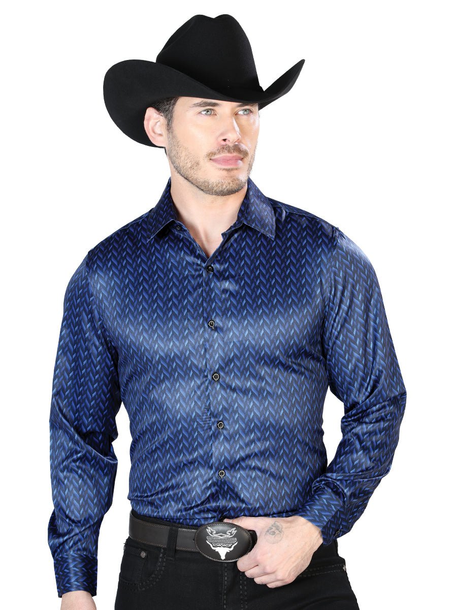 Men's Navy Printed Long Sleeve Western Shirt 'El Señor de los Cielos' 43967 - BELLEZA'S - Men's Navy Printed Long Sleeve Western Shirt 'El Señor de los Cielos' 43967 - Mens Shirt - 04396701