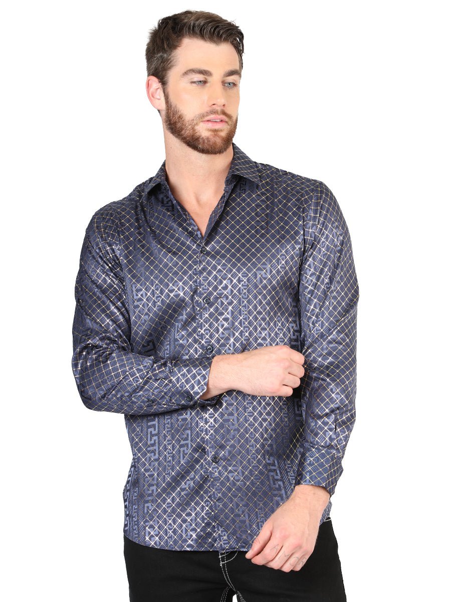 Men's Navy Printed Long Sleeve Western Shirt 'El Señor de los Cielos' 44551 - BELLEZA'S - Men's Navy Printed Long Sleeve Western Shirt 'El Señor de los Cielos' 44551 - Men's Shirt - 04455101