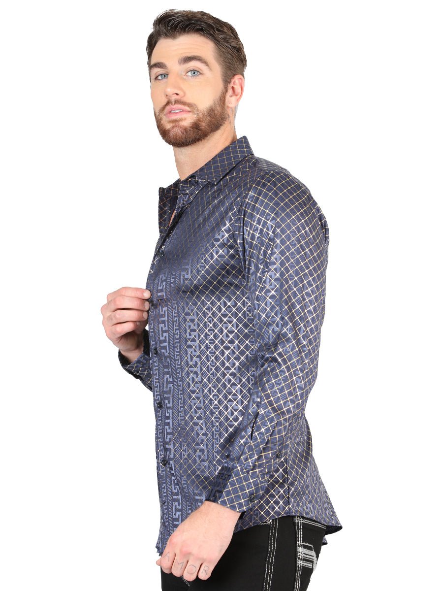 Men's Navy Printed Long Sleeve Western Shirt 'El Señor de los Cielos' 44551 - BELLEZA'S - Men's Navy Printed Long Sleeve Western Shirt 'El Señor de los Cielos' 44551 - Men's Shirt - 04455101