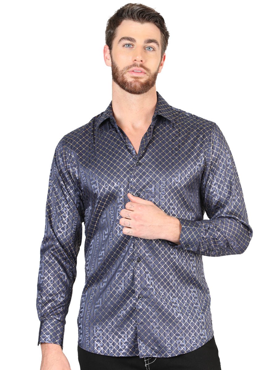 Men's Navy Printed Long Sleeve Western Shirt 'El Señor de los Cielos' 44551 - BELLEZA'S - Men's Navy Printed Long Sleeve Western Shirt 'El Señor de los Cielos' 44551 - Men's Shirt - 04455101