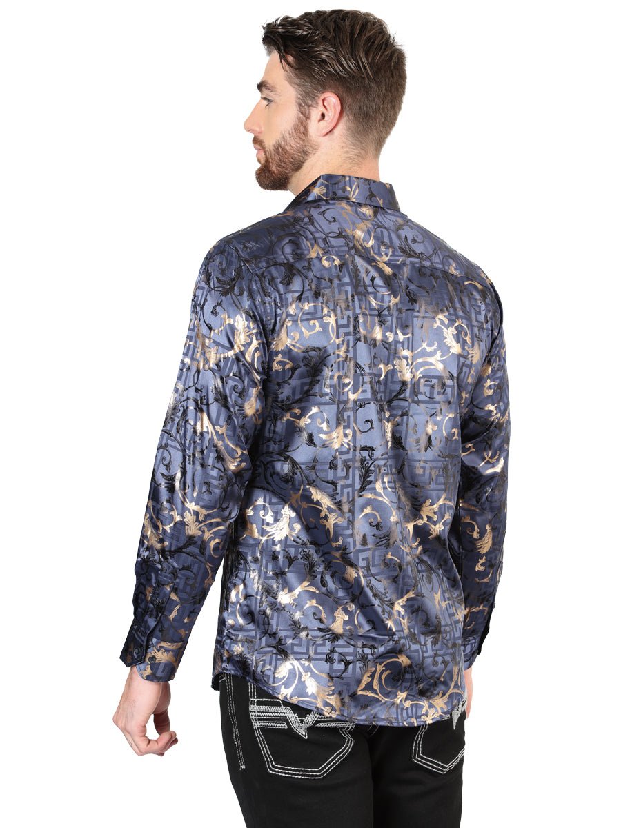 Men's Navy Printed Long Sleeve Western Shirt 'El Señor de los Cielos' 44589 - BELLEZA'S - Men's Navy Printed Long Sleeve Western Shirt 'El Señor de los Cielos' 44589 - Men's Shirt - 04458901