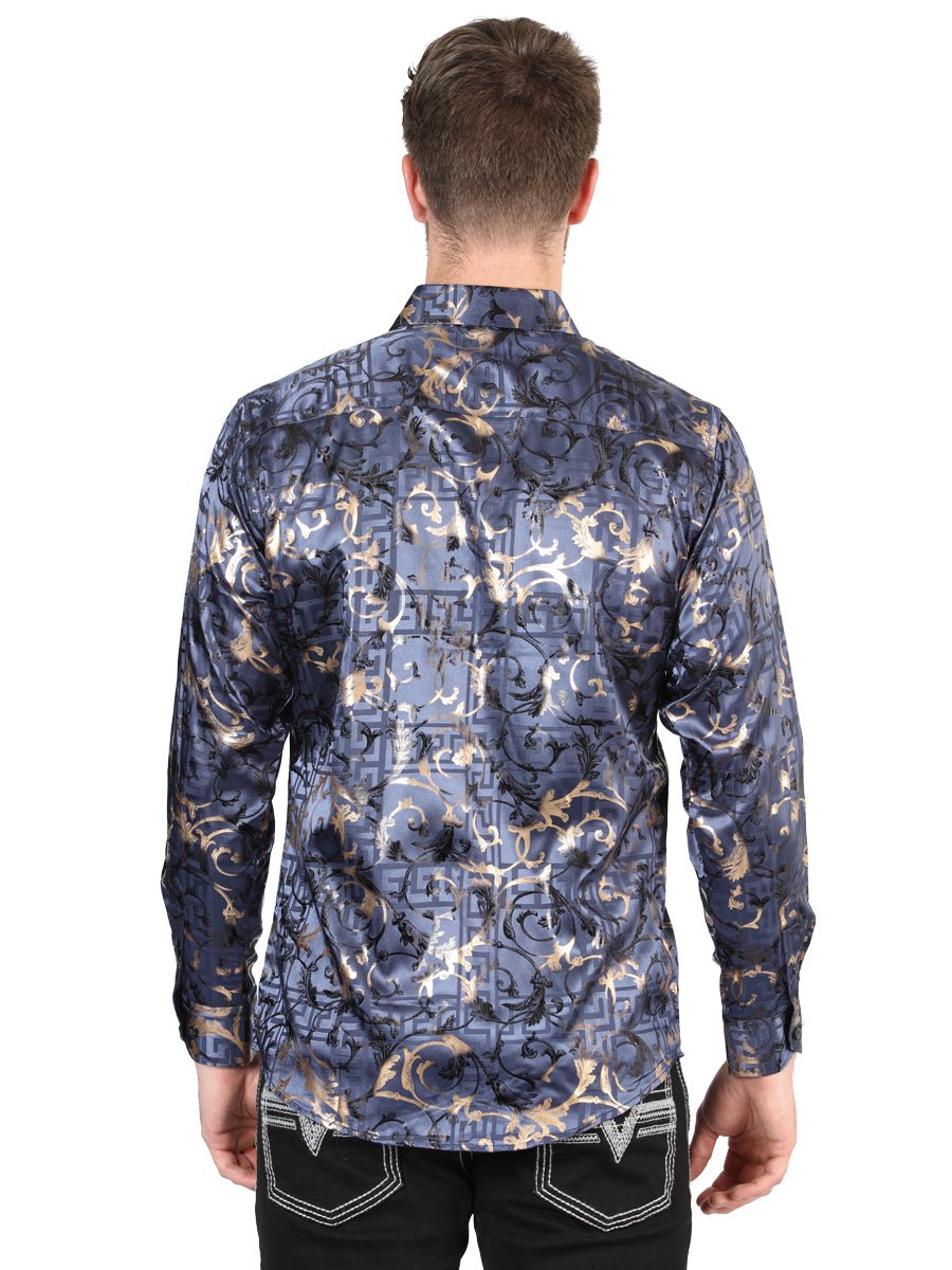 Men's Navy Printed Long Sleeve Western Shirt 'El Señor de los Cielos' 44589 - BELLEZA'S - Men's Navy Printed Long Sleeve Western Shirt 'El Señor de los Cielos' 44589 - Men's Shirt - 04458901