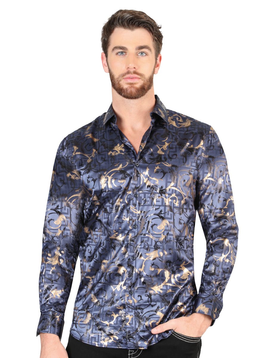 Men's Navy Printed Long Sleeve Western Shirt 'El Señor de los Cielos' 44589 - BELLEZA'S - Men's Navy Printed Long Sleeve Western Shirt 'El Señor de los Cielos' 44589 - Men's Shirt - 04458901
