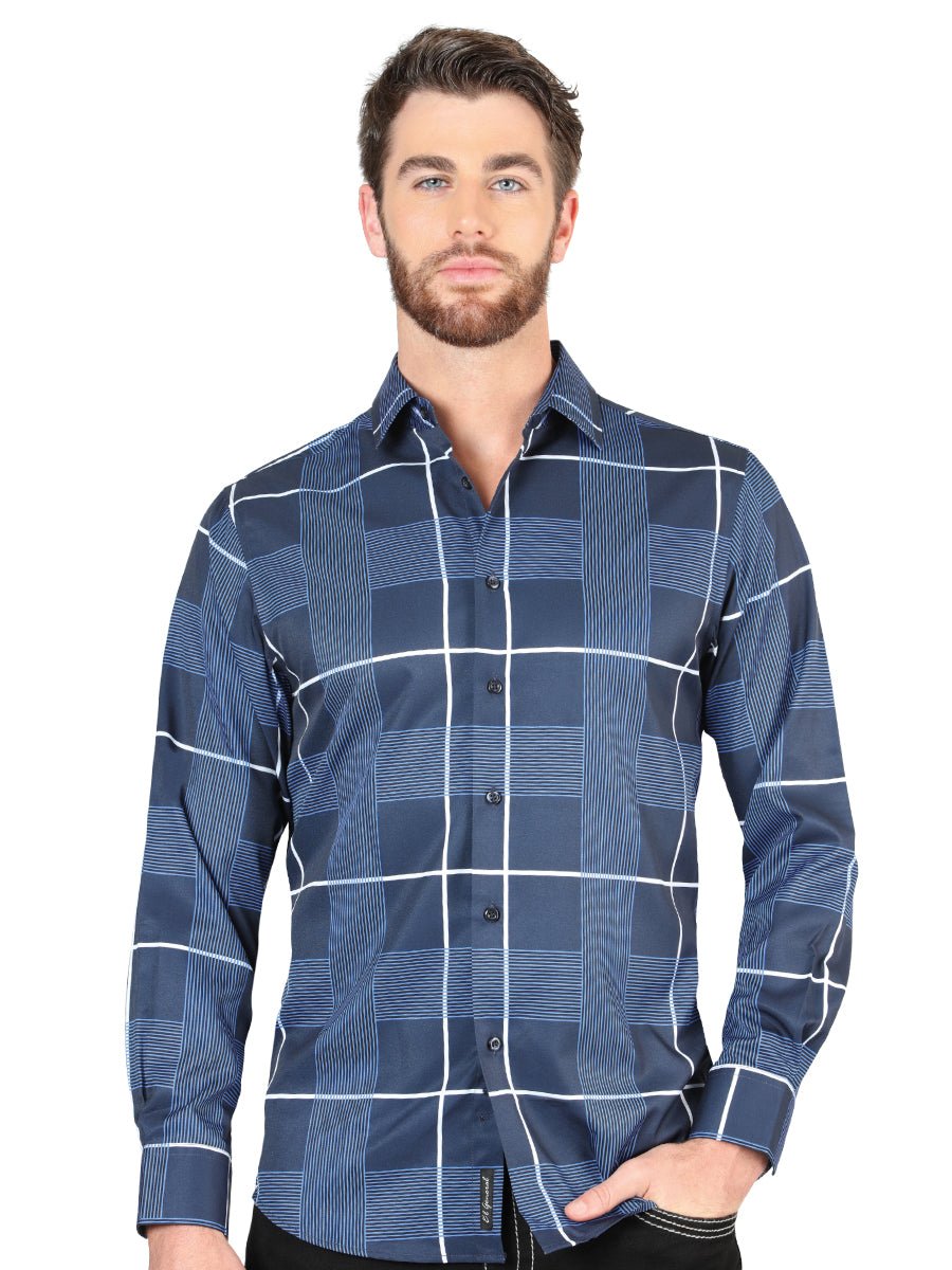 Men's Navy Printed Long Sleeve Western Shirt 'El Señor de los Cielos' 44600 - BELLEZA'S - Men's Navy Printed Long Sleeve Western Shirt 'El Señor de los Cielos' 44600 - Men's Shirt - 04460001
