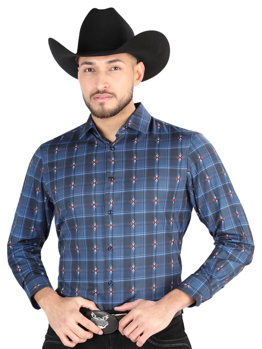 Men's Navy Printed Long Sleeve Western Shirt 'El Señor de los Cielos' 44704 - BELLEZA'S - Men's Navy Printed Long Sleeve Western Shirt 'El Señor de los Cielos' 44704 - Men's Shirt - 04470401
