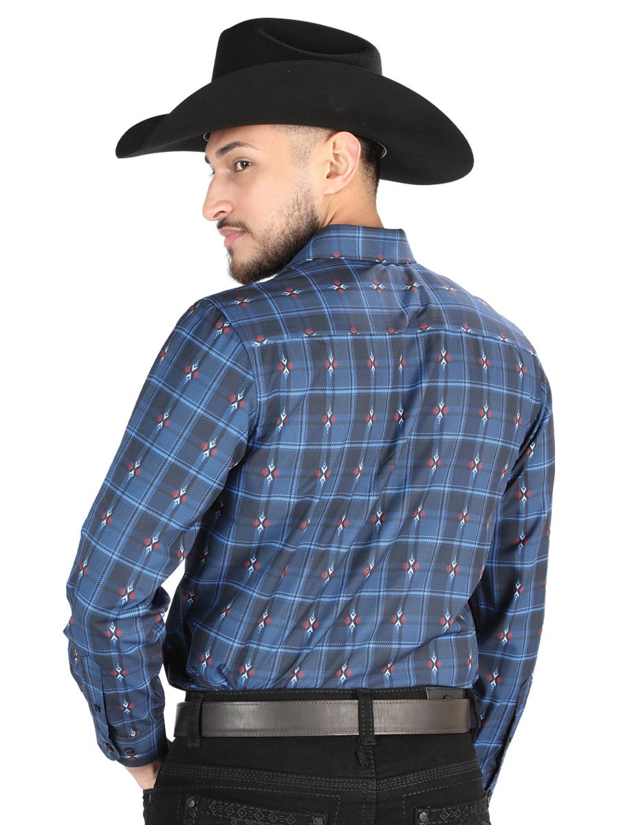 Men's Navy Printed Long Sleeve Western Shirt 'El Señor de los Cielos' 44704 - BELLEZA'S - Men's Navy Printed Long Sleeve Western Shirt 'El Señor de los Cielos' 44704 - Men's Shirt - 04470401