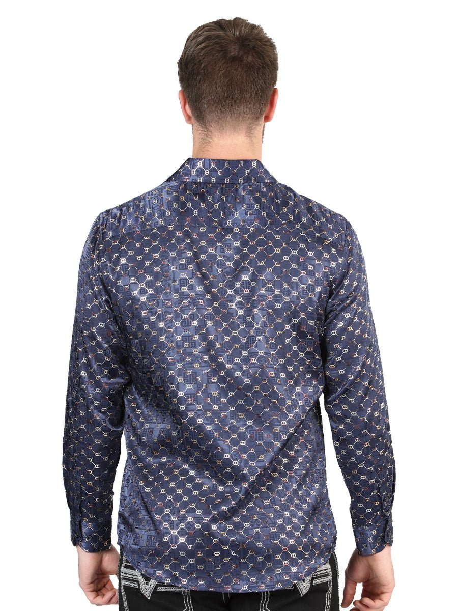 Men's Navy/Gold Printed Long Sleeve Western Shirt 'El Señor de los Cielos' 44548 - BELLEZA'S - Men's Navy/Gold Printed Long Sleeve Western Shirt 'El Señor de los Cielos' 44548 - Men's Shirt - 04454801
