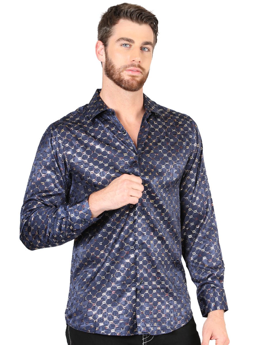Men's Navy/Gold Printed Long Sleeve Western Shirt 'El Señor de los Cielos' 44548 - BELLEZA'S - Men's Navy/Gold Printed Long Sleeve Western Shirt 'El Señor de los Cielos' 44548 - Men's Shirt - 04454801