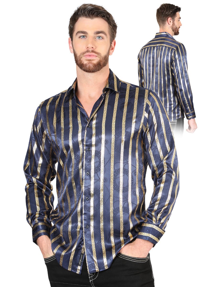 Men's Navy/Gold Printed Long Sleeve Western Shirt 'El Señor de los Cielos' 44553 - BELLEZA'S - Men's Navy/Gold Printed Long Sleeve Western Shirt 'El Señor de los Cielos' 44553 - Men's Shirt - 04455301