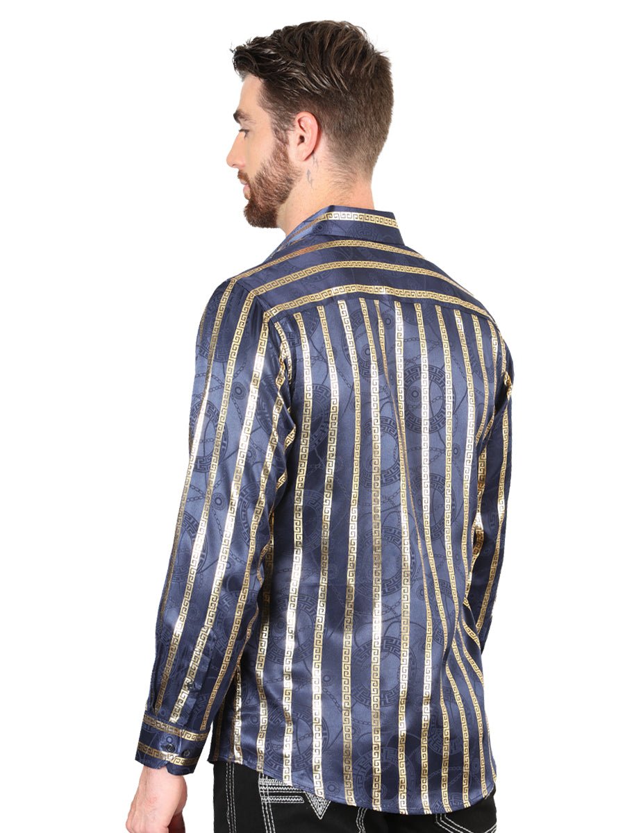 Men's Navy/Gold Printed Long Sleeve Western Shirt 'El Señor de los Cielos' 44553 - BELLEZA'S - Men's Navy/Gold Printed Long Sleeve Western Shirt 'El Señor de los Cielos' 44553 - Men's Shirt - 04455301