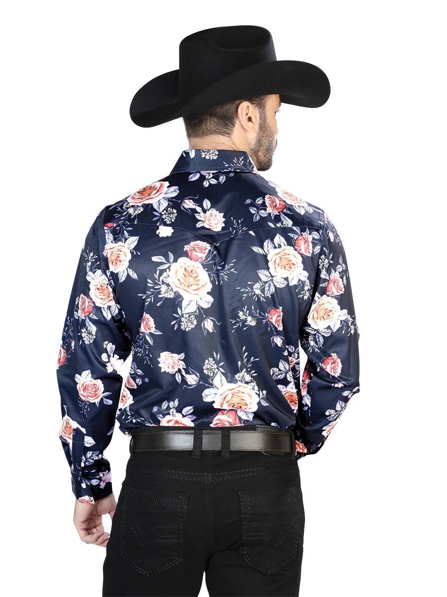 Men's Navy/Roses Floral Casual Print Long Sleeve Shirt 'El Señor de los Cielos' 44089 - BELLEZA'S - Men's Navy/Roses Floral Casual Print Long Sleeve Shirt 'El Señor de los Cielos' 44089 - Men's Shirt - 04408901