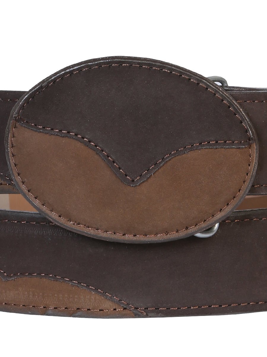 Men's Nobuck Leather Cowboy Belt with Oval Buckle, 1 1/2" Width 'El General' 41108 - BELLEZA'S - Men's Nobuck Leather Cowboy Belt with Oval Buckle, 1 1/2" Width 'El General' 41108 - Men's Belts - 04110801