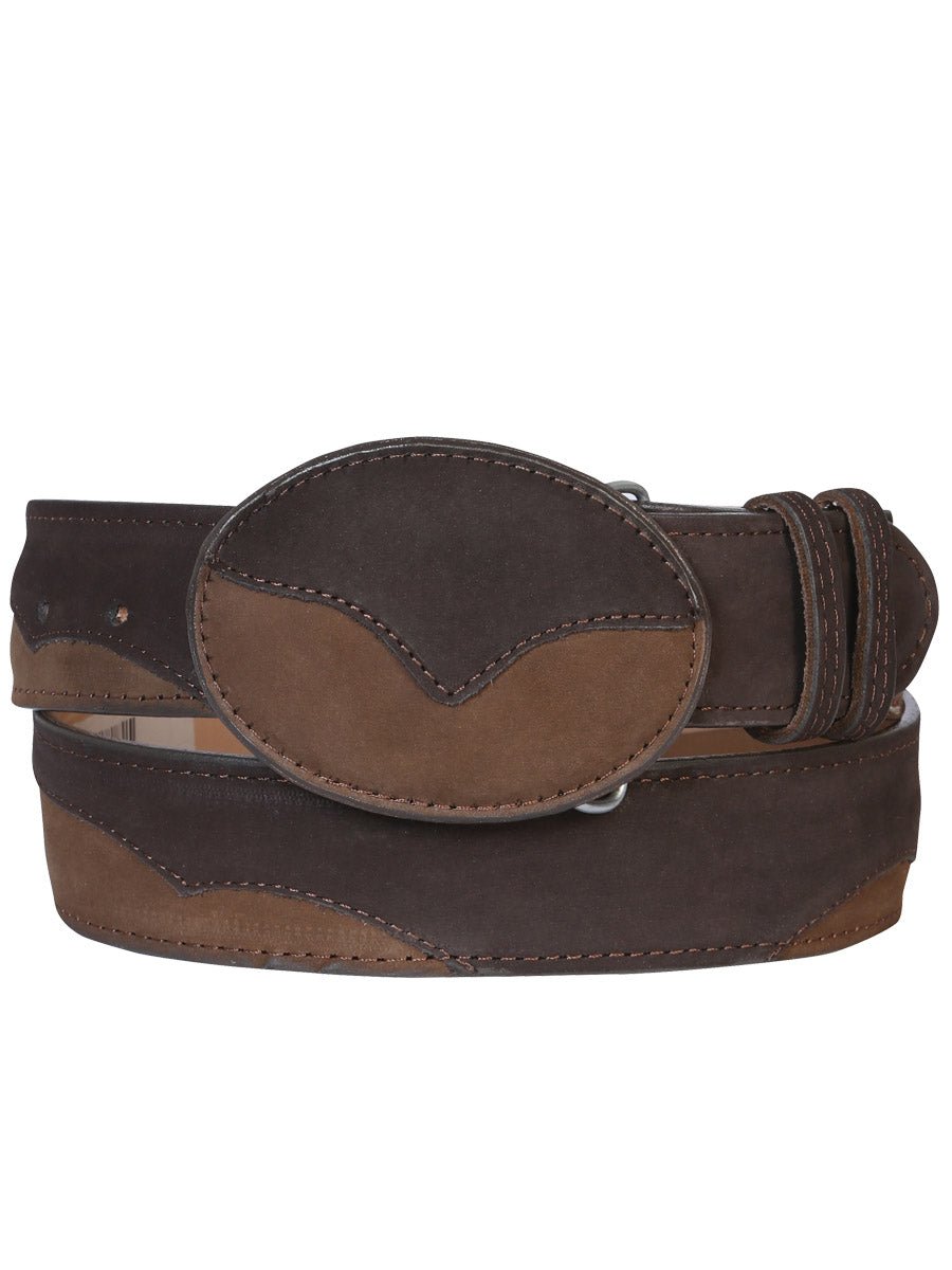 Men's Nobuck Leather Cowboy Belt with Oval Buckle, 1 1/2" Width 'El General' 41108 - BELLEZA'S - Men's Nobuck Leather Cowboy Belt with Oval Buckle, 1 1/2" Width 'El General' 41108 - Men's Belts - 04110801