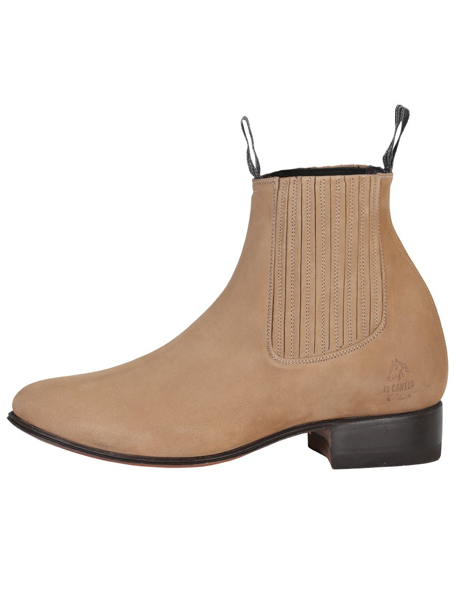 Men's Nubuck Leather Classic Charro Ankle Boots 'El Canelo' Beige Color 230 - BELLEZA'S - Men's Nubuck Leather Classic Charro Ankle Boots 'El Canelo' Beige Color 230 - Men's Ankle Boots - 00023001