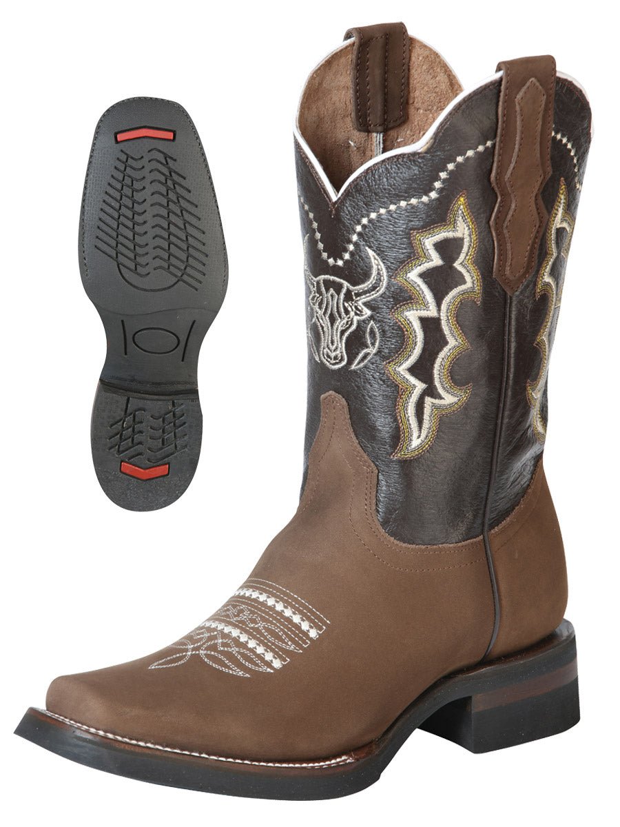 Men's Nubuck Leather Embroidered Design Rodeo Cowboy Boots 'El General' 51113 - BELLEZA'S - Men's Nubuck Leather Embroidered Design Rodeo Cowboy Boots 'El General' 51113 - Men's Boot - 05111301