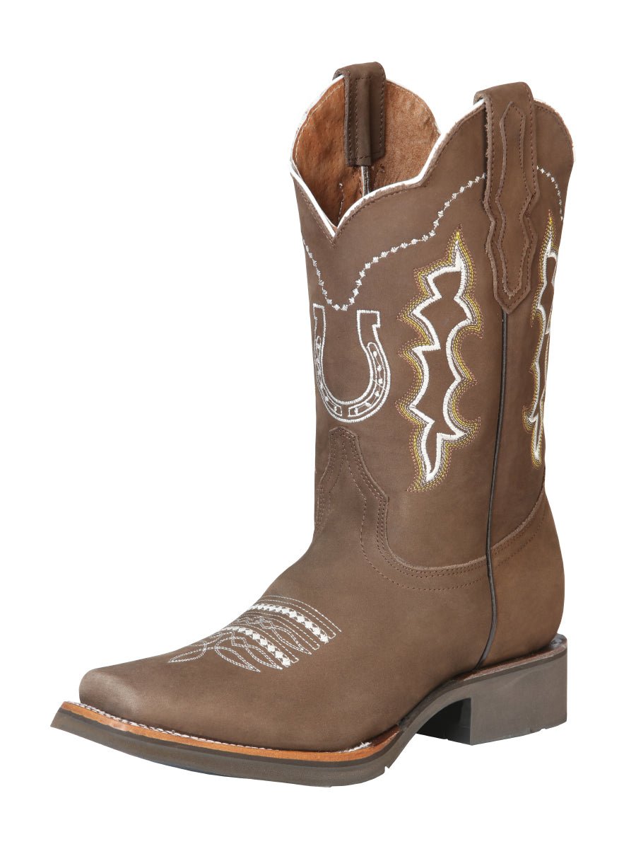 Men's Nubuck Leather Embroidered Design Rodeo Western Cowboy Boots 'El General' 51116 - BELLEZA'S - Men's Nubuck Leather Embroidered Design Rodeo Western Cowboy Boots 'El General' 51116 - Men's Boot - 05111601