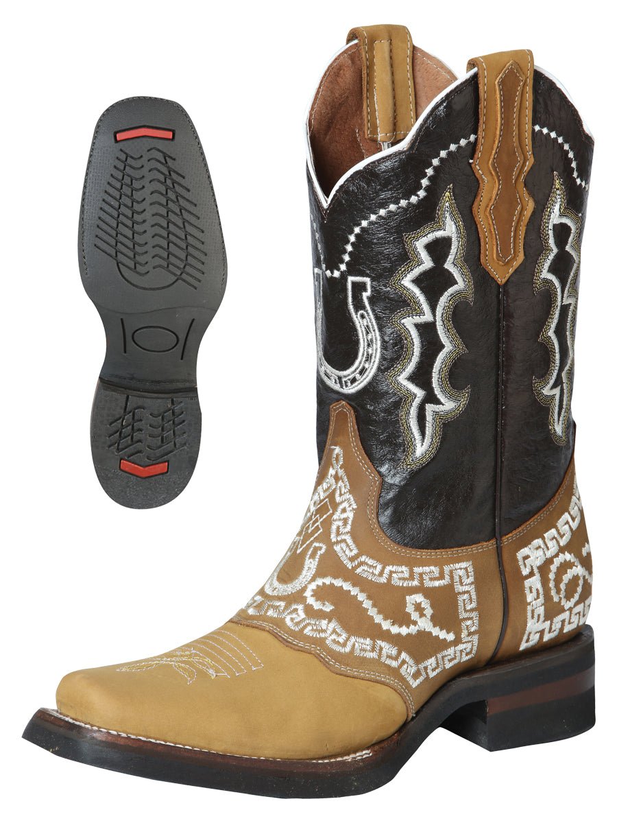 Men's Nubuck Leather Embroidered Saddle Rodeo Western Cowboy Boots 'El General' 51111 - BELLEZA'S - Men's Nubuck Leather Embroidered Saddle Rodeo Western Cowboy Boots 'El General' 51111 - Men's Boot - 05111101
