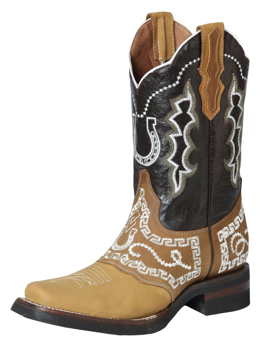 Men's Nubuck Leather Embroidered Saddle Rodeo Western Cowboy Boots 'El General' 51111 - BELLEZA'S - Men's Nubuck Leather Embroidered Saddle Rodeo Western Cowboy Boots 'El General' 51111 - Men's Boot - 05111101