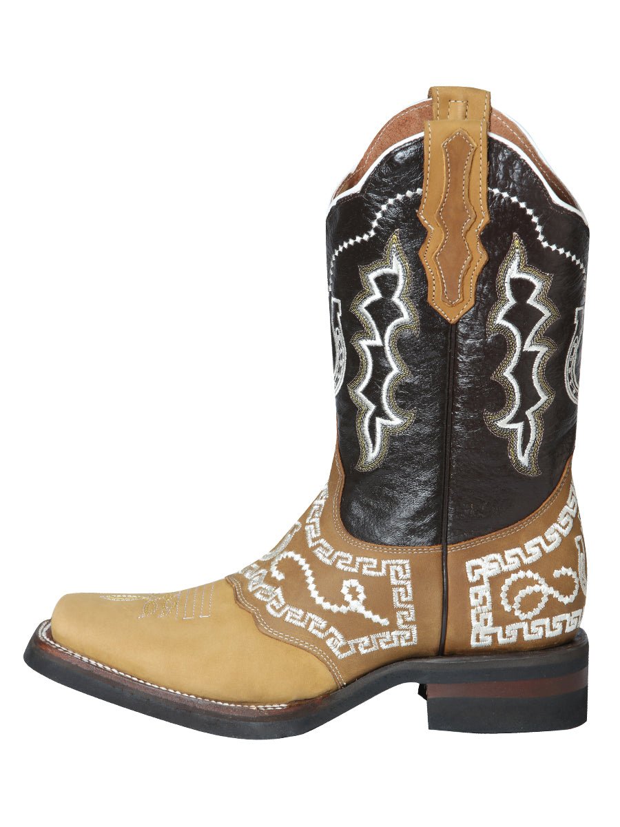 Men's Nubuck Leather Embroidered Saddle Rodeo Western Cowboy Boots 'El General' 51111 - BELLEZA'S - Men's Nubuck Leather Embroidered Saddle Rodeo Western Cowboy Boots 'El General' 51111 - Men's Boot - 05111101