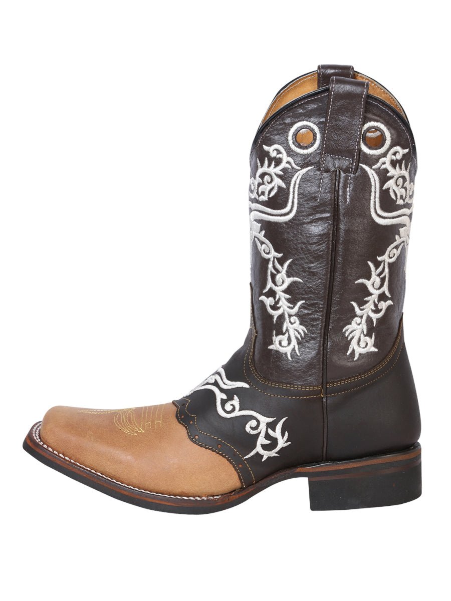 Men's Nubuck Leather Embroidered Saddle Western Cowboy Boots 'El General' Honey 33316 - BELLEZA'S - Men's Nubuck Leather Embroidered Saddle Western Cowboy Boots 'El General' Honey 33316 - Men's Boot - 03331601