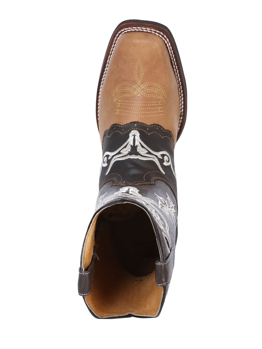 Men's Nubuck Leather Embroidered Saddle Western Cowboy Boots 'El General' Honey 33316 - BELLEZA'S - Men's Nubuck Leather Embroidered Saddle Western Cowboy Boots 'El General' Honey 33316 - Men's Boot - 03331601