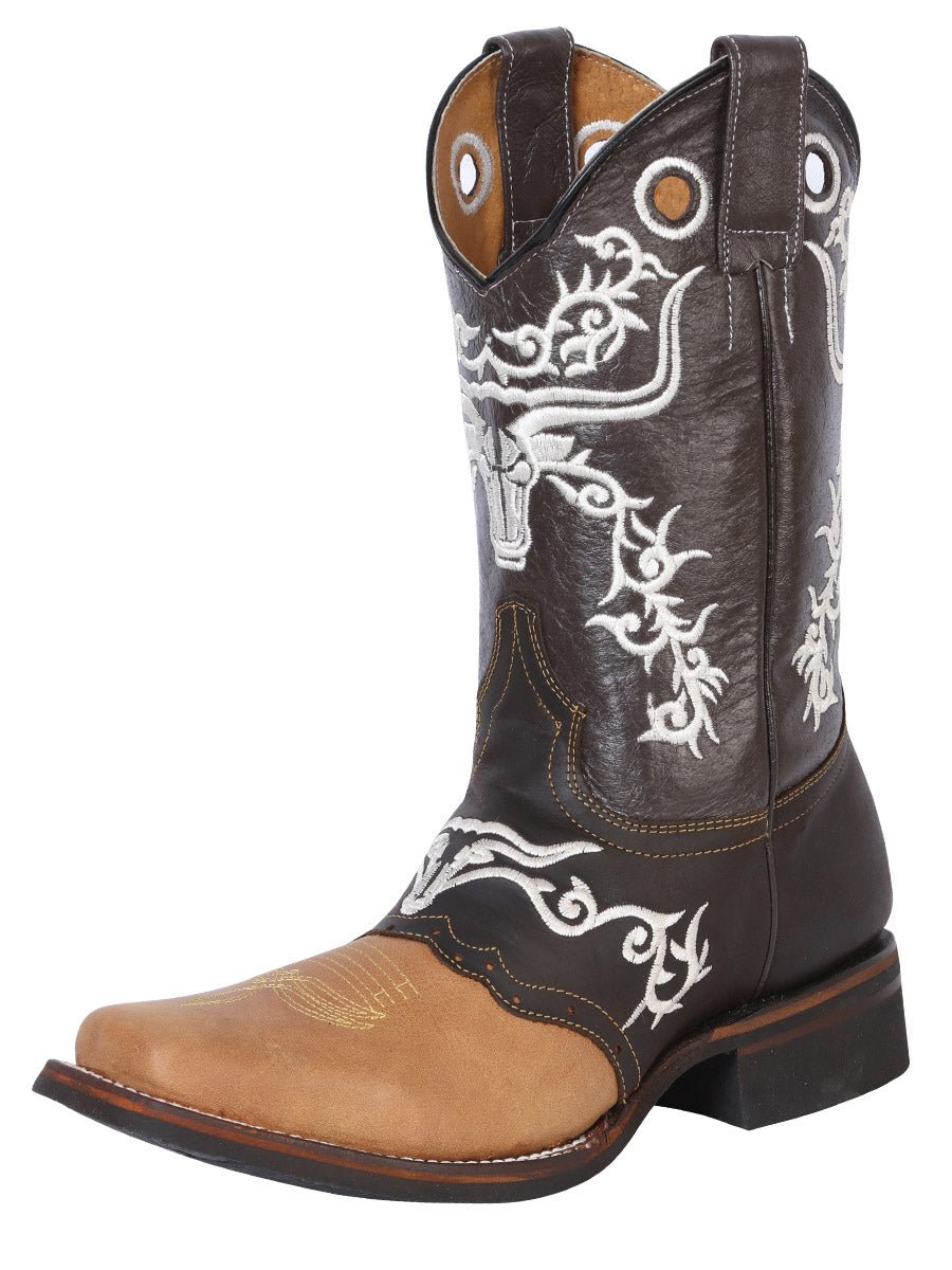 Men's Nubuck Leather Embroidered Saddle Western Cowboy Boots 'El General' Honey 33316 - BELLEZA'S - Men's Nubuck Leather Embroidered Saddle Western Cowboy Boots 'El General' Honey 33316 - Men's Boot - 03331601