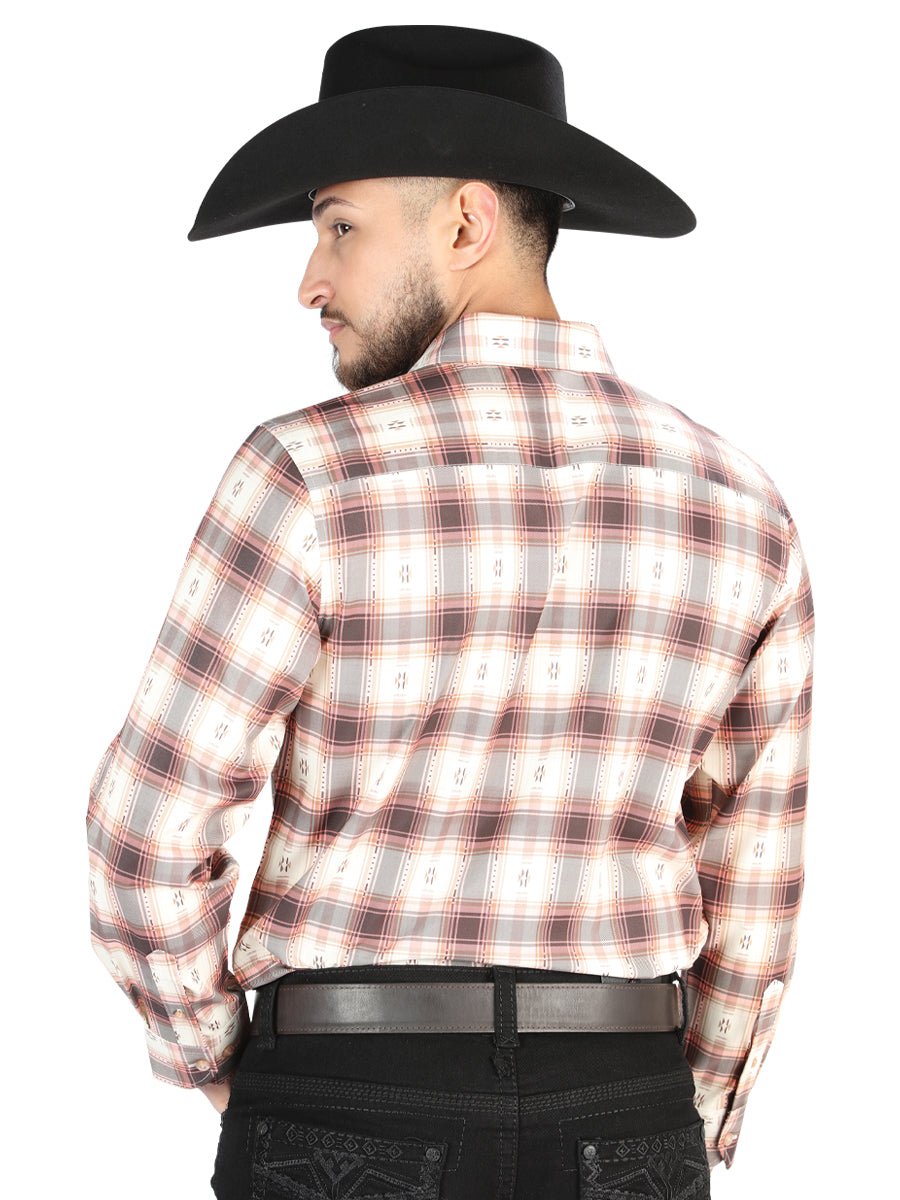 Men's Orange/Beige Printed Long Sleeve Western Shirt 'El Señor de los Cielos' 44699 - BELLEZA'S - Men's Orange/Beige Printed Long Sleeve Western Shirt 'El Señor de los Cielos' 44699 - Men's Shirt - 04469901