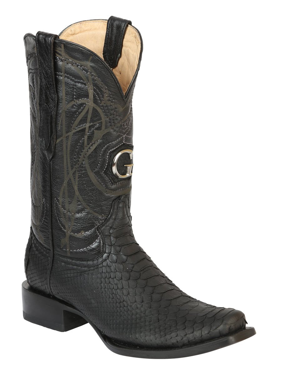 Men's Original Leather Python Exotic Cowboy Boots 'El General' Black 45523 - BELLEZA'S - Men's Original Leather Python Exotic Cowboy Boots 'El General' Black 45523 - Men's Boot - 04552301
