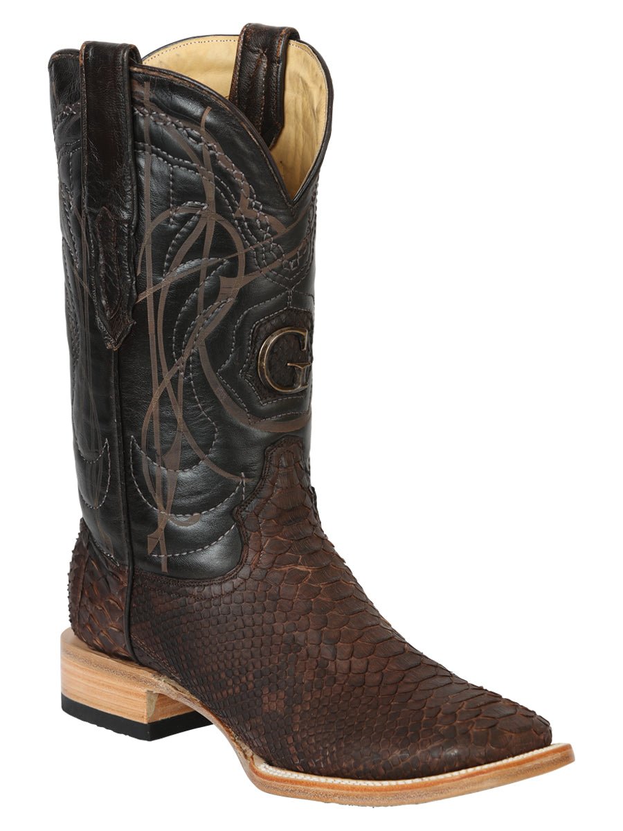 Men's Original Leather Python Exotic Cowboy Boots 'El General' Coffee 45502 - BELLEZA'S - Men's Original Leather Python Exotic Cowboy Boots 'El General' Coffee 45502 - Men's Boot - 04550201