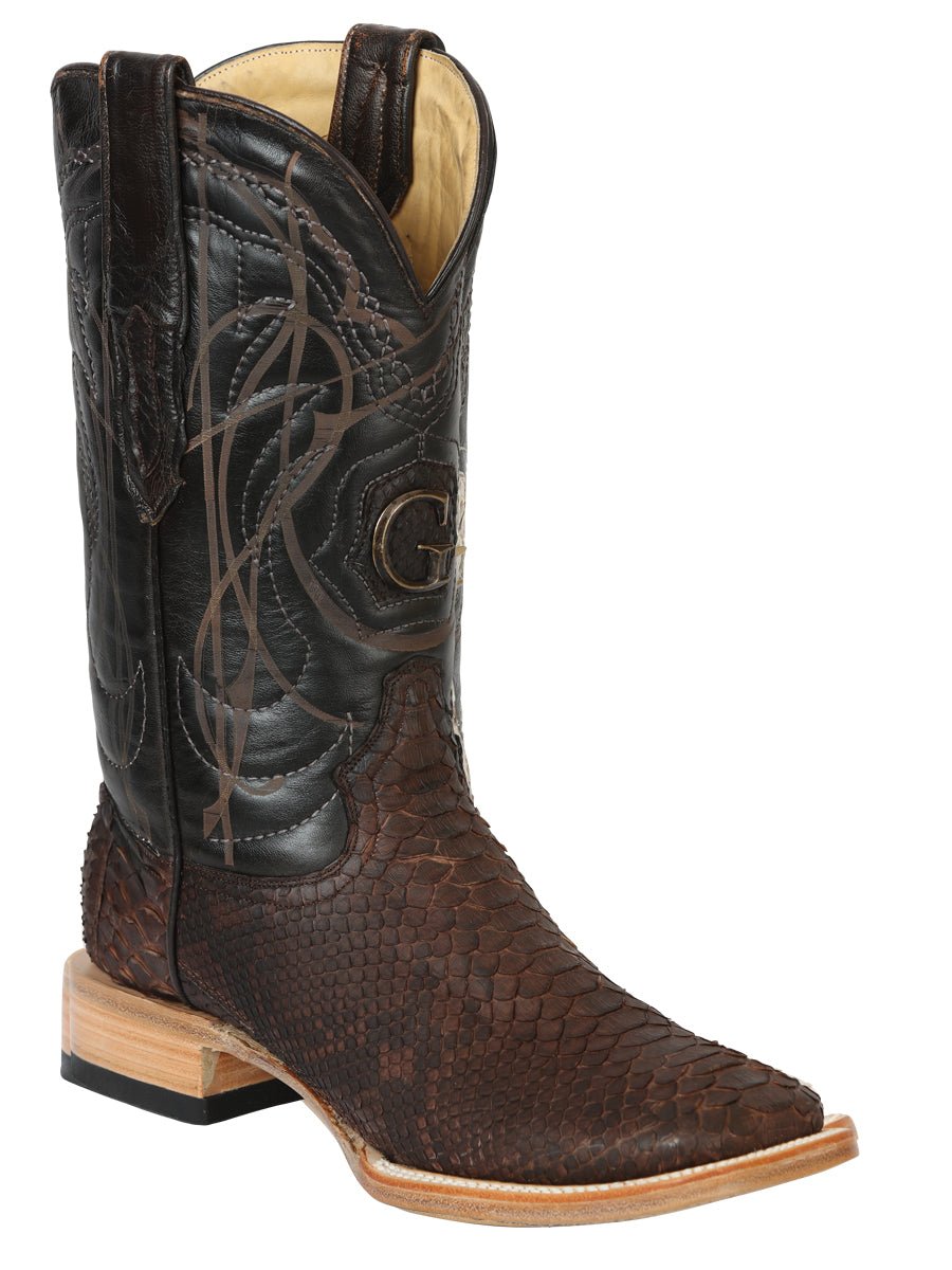 Men's Original Leather Python Exotic Cowboy Boots 'El General' Coffee 45502 - BELLEZA'S - Men's Original Leather Python Exotic Cowboy Boots 'El General' Coffee 45502 - Men's Boot - 04550201